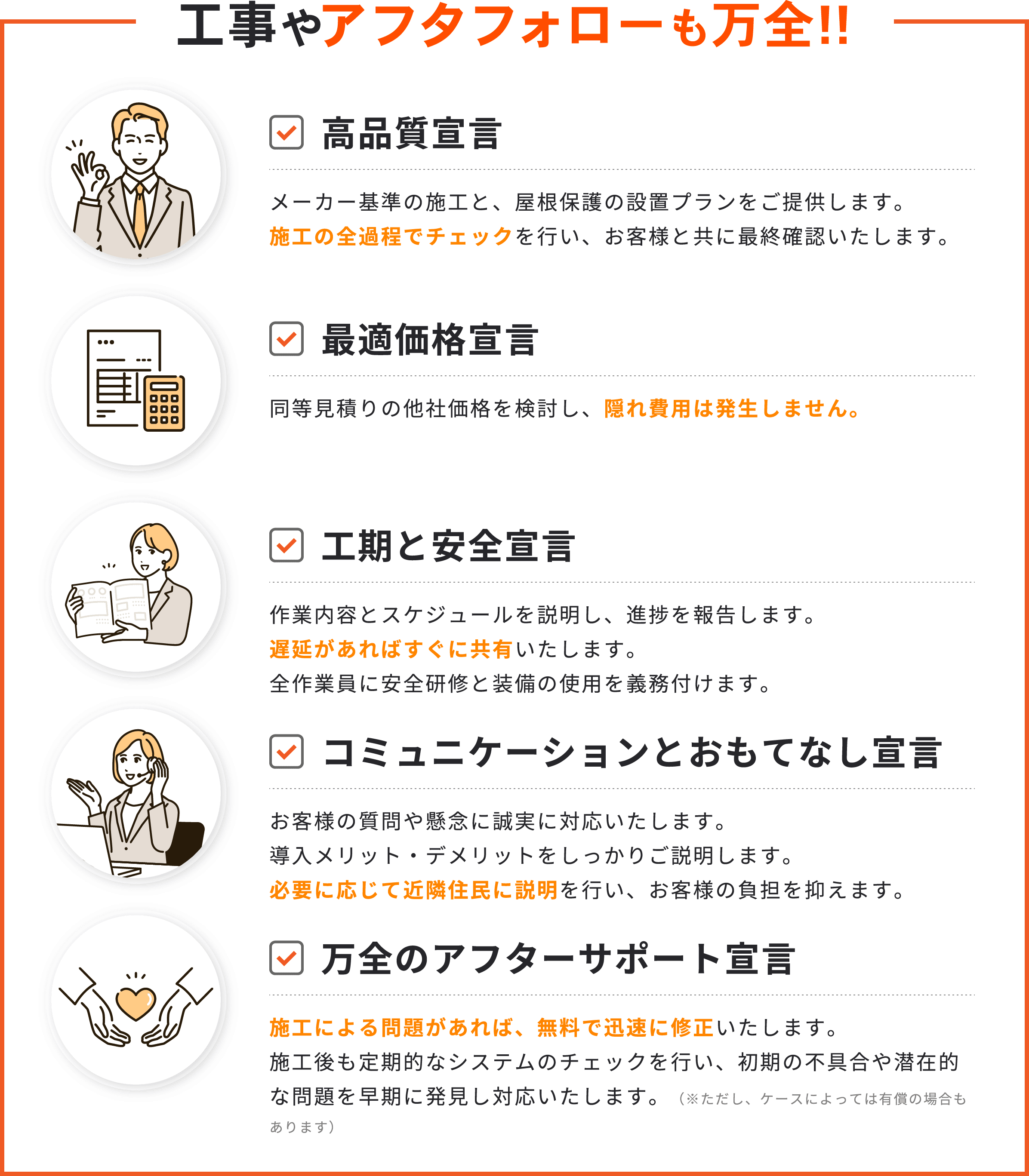 工事やアフターフォローも万全