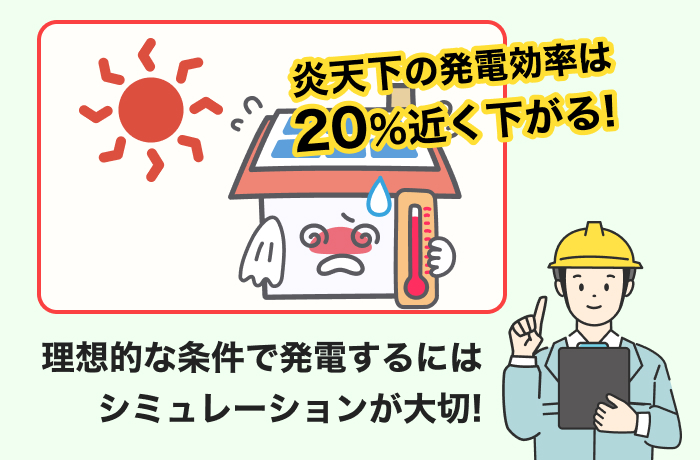 真熱のソーラーパネルの発電効率低下